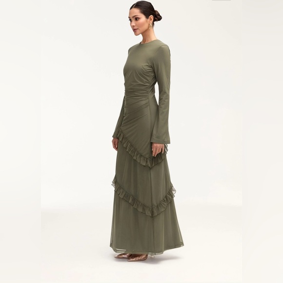 Sabrina Waterfall Maxi Dress - Smokey Olive from Veiled Collection - Picture 3 of 5